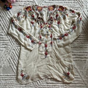 Johnny was Embroidered Floral Cream Blouse